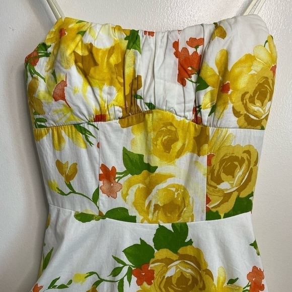 Flower Print ruched top Dress Spaghetti Strap Aline Sleeveless tule Dress - Picture 10 of 11